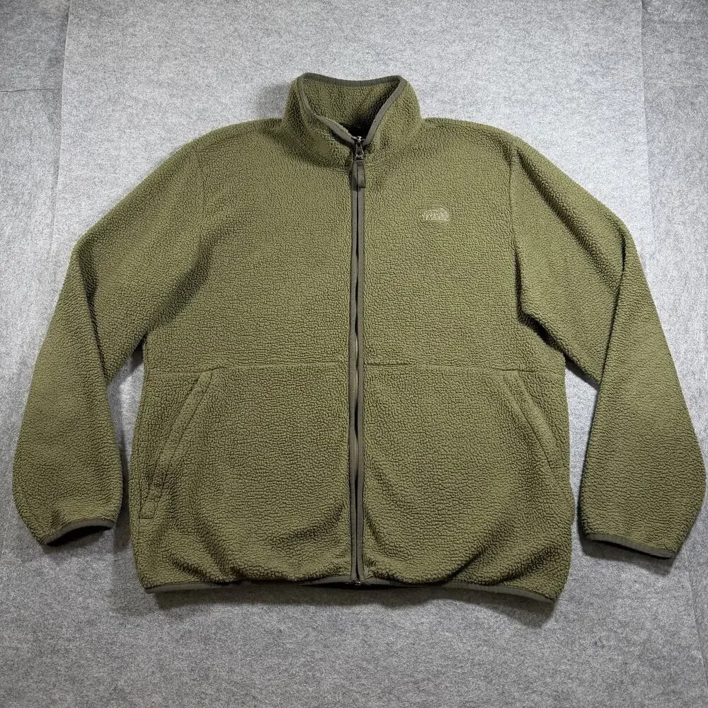 The North Face Campshire Fleece Jacket Mens XL Olive Green Sherpa Full Zip